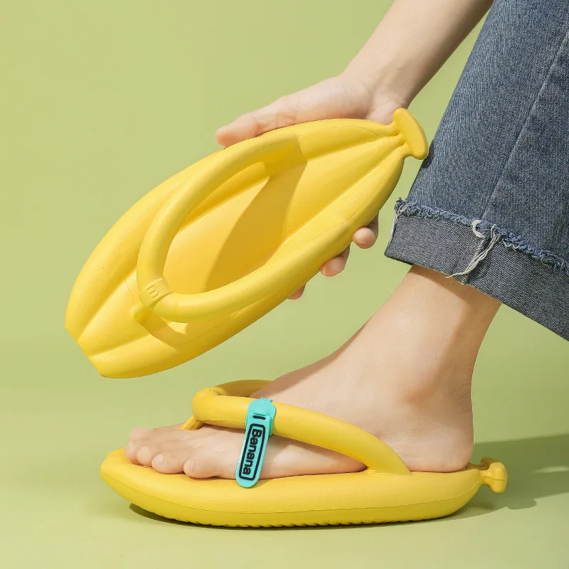 Banana design Flip Flops for Women Men Summer Novelty Slippers Thick Sole Platform Non-Slip Sandals Bathroom Couple Shoes — view 4