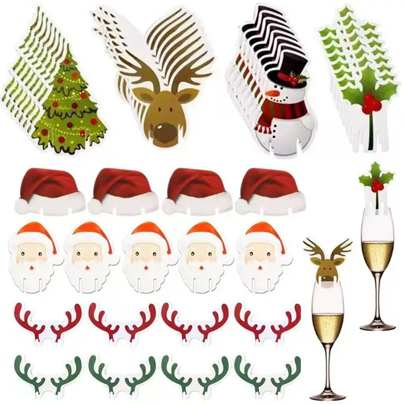 80pcs Christmas Wine Glass Marker Decorations Cup Cards Xmas Goblet Markers Merry Christmas Decorations for Party New Year