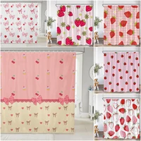 Strawberry Girl Pink Shower Curtain Bathroom Decor Fruit Summer Kids Bowknot Pattern Chic Modern Woman Polyester Bathtub Curtain 1