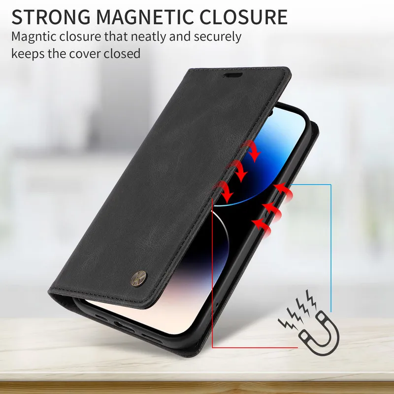 Magnetic Leather Flip Wallet Case - Premium Book-Style Cover