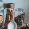 New Small Glass Storage Jars with Airtight Lids, coffee container with Wooden Lid, Glass Pantry Canister for Beans, Rice,Sugar 2