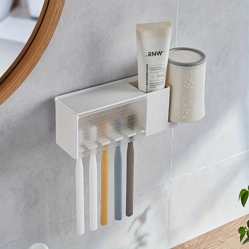 Wall Mounted Multifunctional Toothbrush Holder with Cover