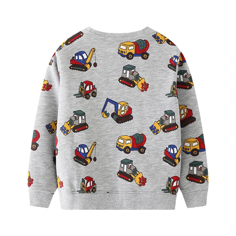 Gray Tops Spring New Hoodie Kids Clothes Baby Boys Autumn Children's Clothing Cartoon Excavators Sweatshirts Cotton