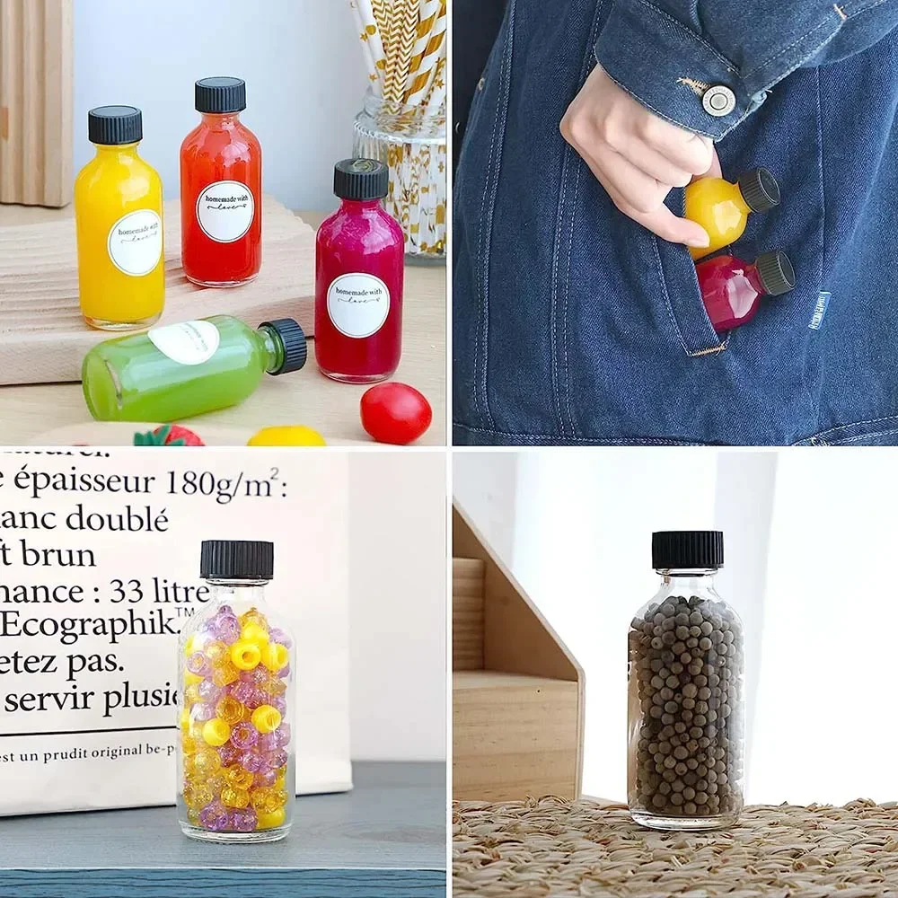 12pcs 2oz Small Clear Glass Bottles with Lids for Liquids Ginger Shots,Juice,Potion,Liquids,Whiskey-Mini Travel Bottles