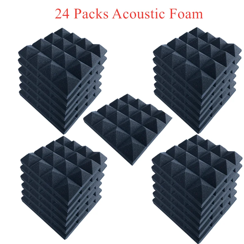 Soundproof foam 24PCS 25x25x5CM Acoustic Foam Soundproof 16 Pyramid Studio Absorption Sound Proof Treatment Panel Tile Protective Sponge