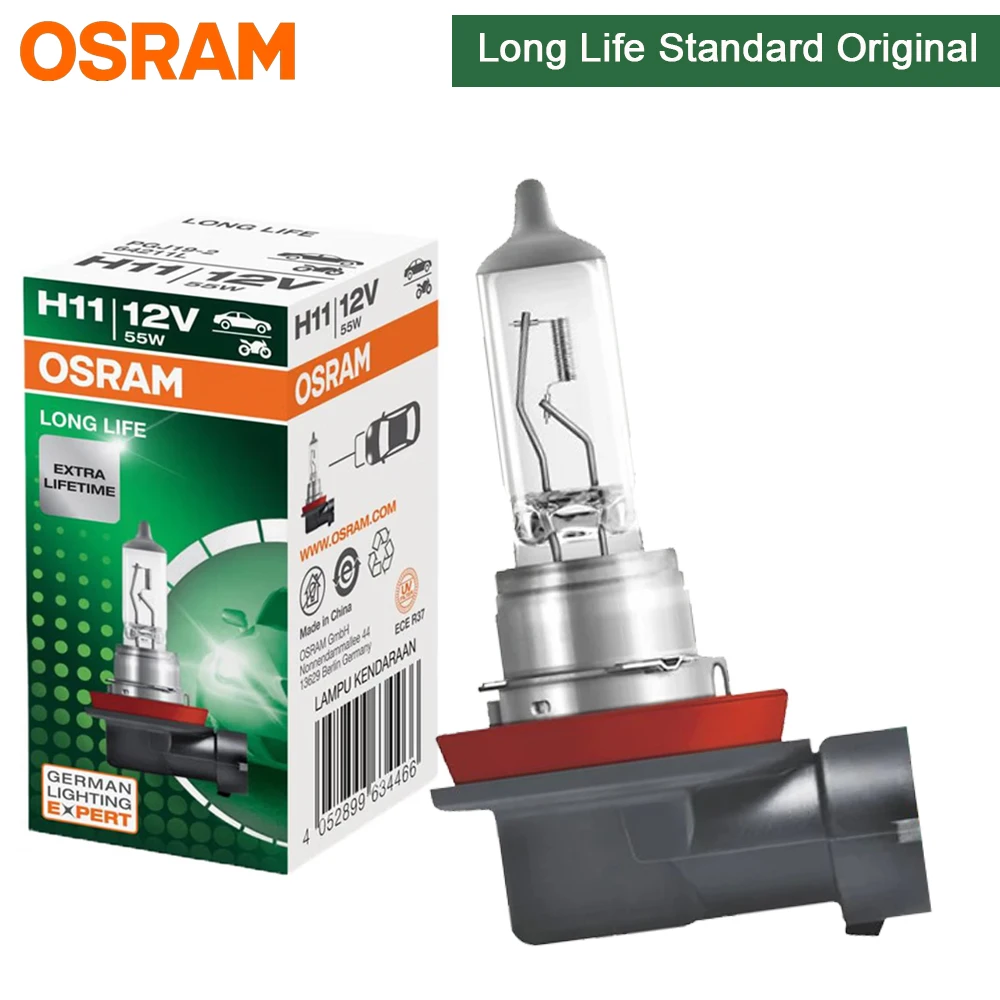 OSRAM H11 Original Long Life Halogen Headlight Bulb - 12V 55W
