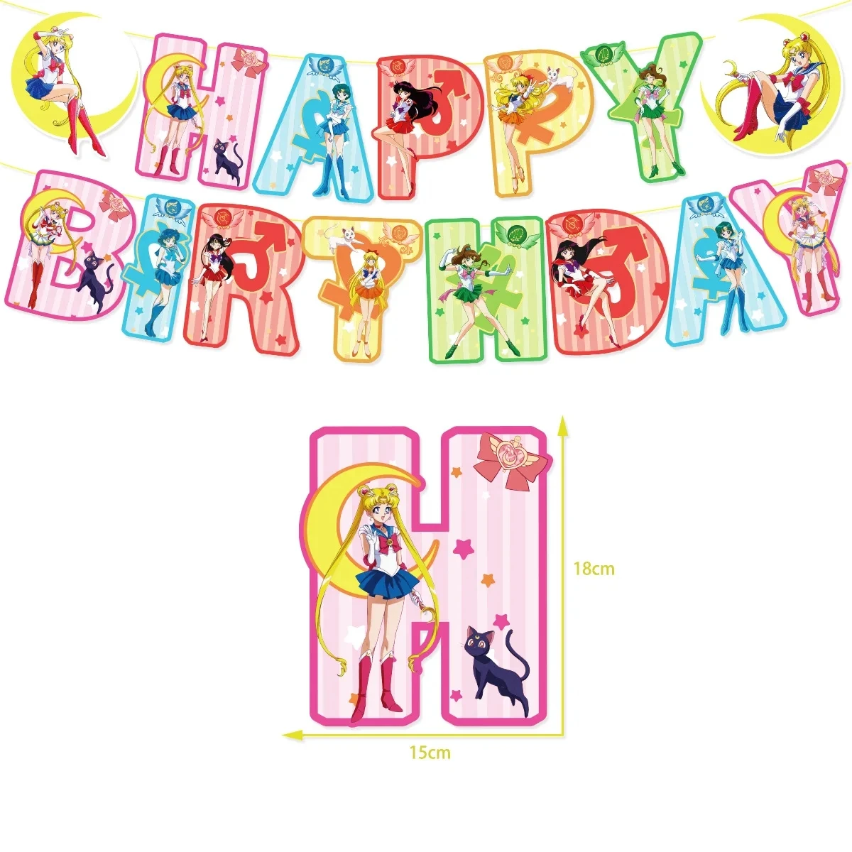 thumbnail image 1 of Juego de decoraciones para fiesta de cumpleaños con temática de Sailor Moon, globos de látex, pancarta, suministros para fiesta de princesas y niñas, 1 of 4