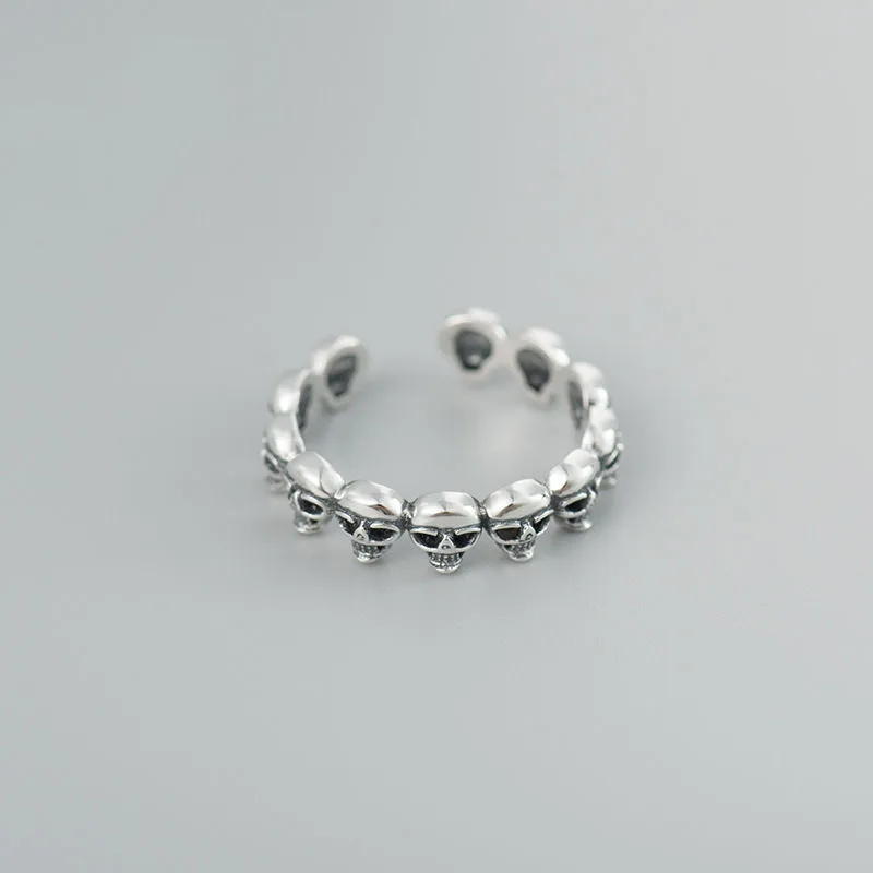 925 Sterling Silver Skull Adjustable Rings For Women Vintage Wedding Jewelry silver rings,silver ring,wedding rings
