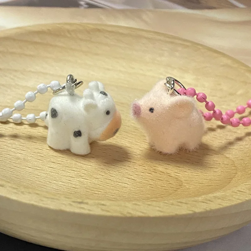 Fluffy Cute Pink Pig Keychains Sheep Capybara Otter Resin Mini 3D Animal Key Ring Holder Bag Charms Car Pendants Gift