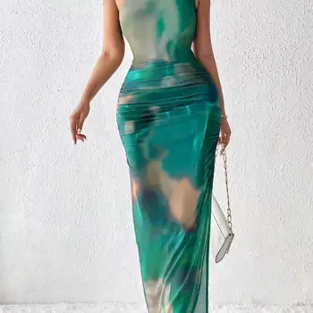 여성 민소매 원피스, 슬림핏 슬랜트 숄더 칼라, 우아한, 2024 신상 패션