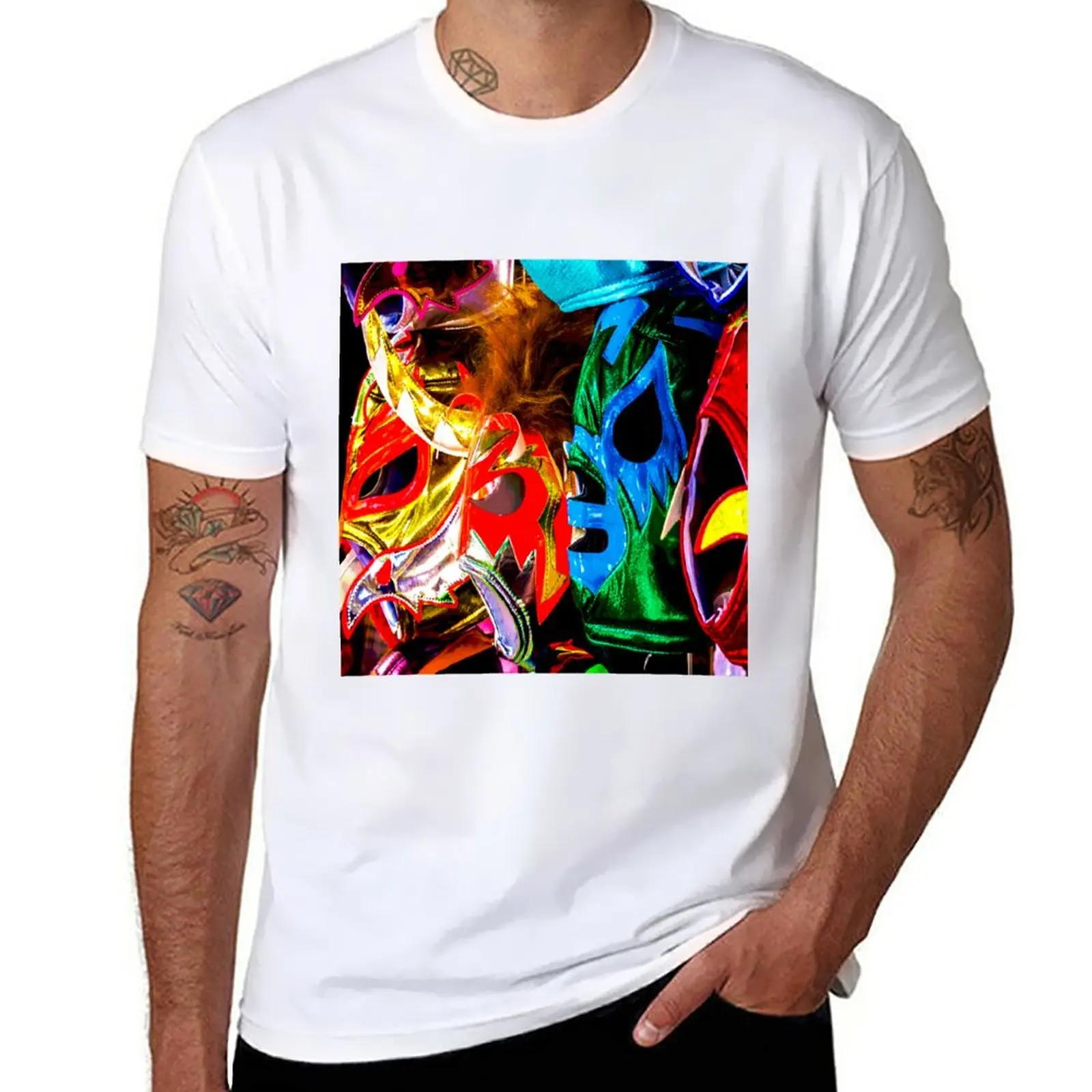Lucha Libre Wrestling Masks-2 T-Shirt Oversize T-Shirt Vintage In Cotone Da Uomo
