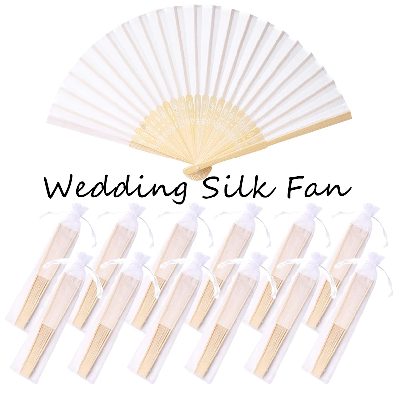 Abanico plegable con grabado personalizado Para Boda, tela de seda con