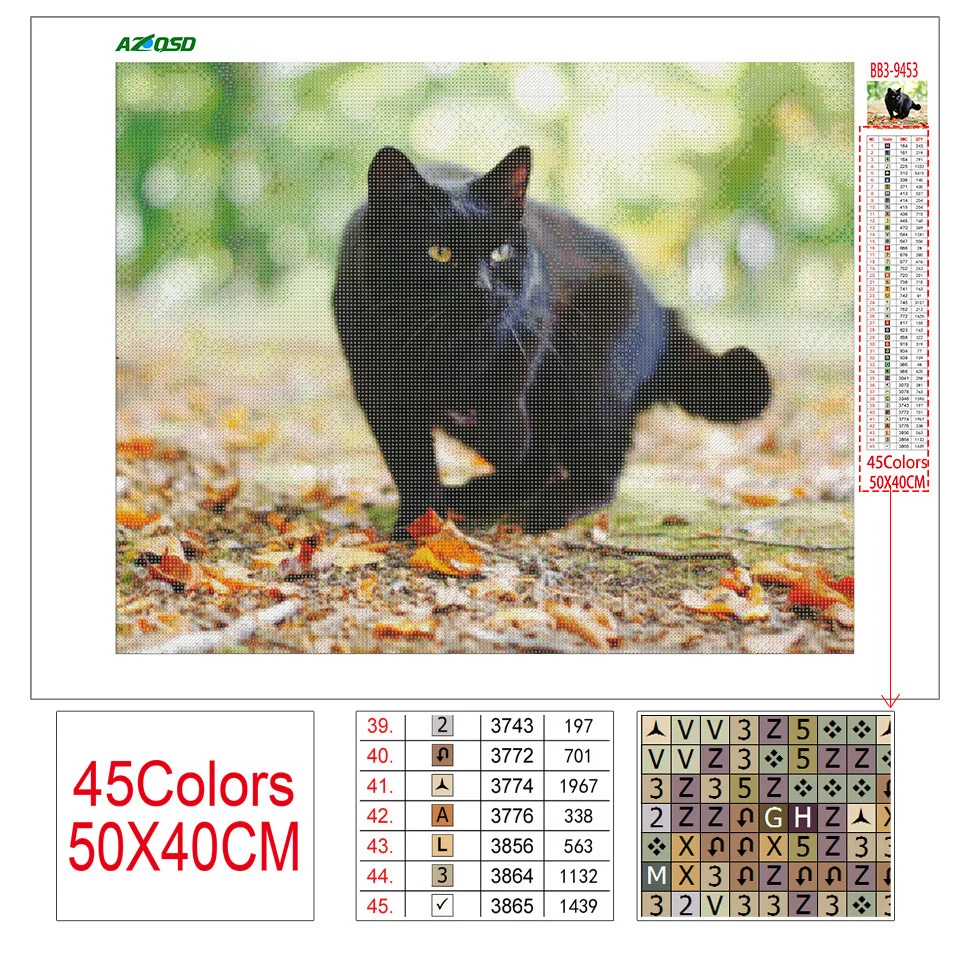 AZQSD Diamond Painting Kit Black Cat Animal Diamond Embroidery Mosaic Handmade Picture Of Rhinestones Gift Home Decor 5d Diy