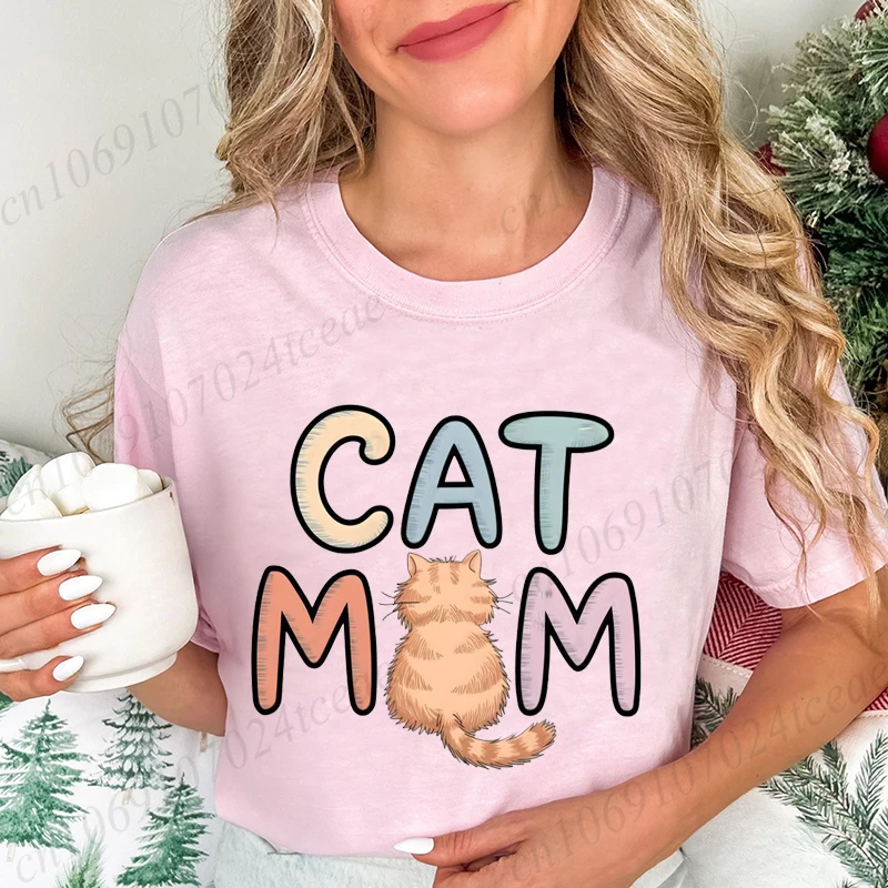 Summer New Fashion T-Shirts Cute Cat Mom Graphic Print Clothing Women's T-Shirt Harajuku Graphic Clothing Women Top Short Sleeve 4