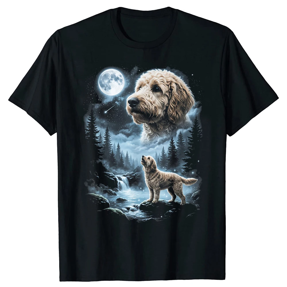 Goldendoodle, der dem Mond heult, Retro 90er-Jahre-Hund Streetwear T-Shirt, Humor-T-Shirt, lockere Passform, Kleidung für Männer und Frauen, Kurzarm