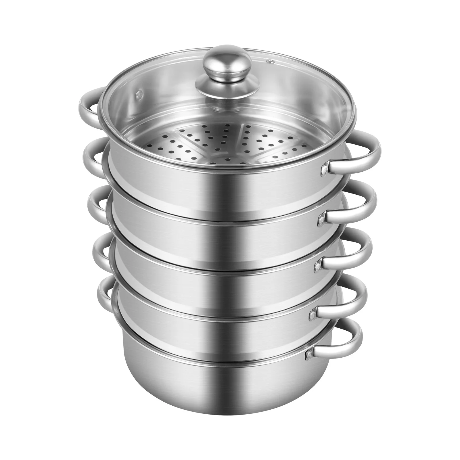 5-stöckiger Edelstahl-Dampfgarer Stapelbarer Großraum-Dampftopf mit Glasdeckel für Gesundes Kochen – Detail 6