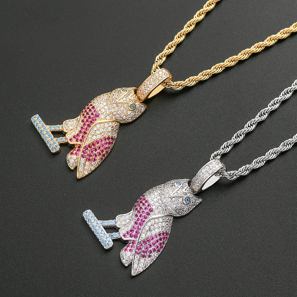 

Hip Hop Rapper Drizzy Drake Owl Gilded Iced Out Cubic Zircon Pendant Necklace 24'' Chain Charms Bling Jewelry Accessories Gift