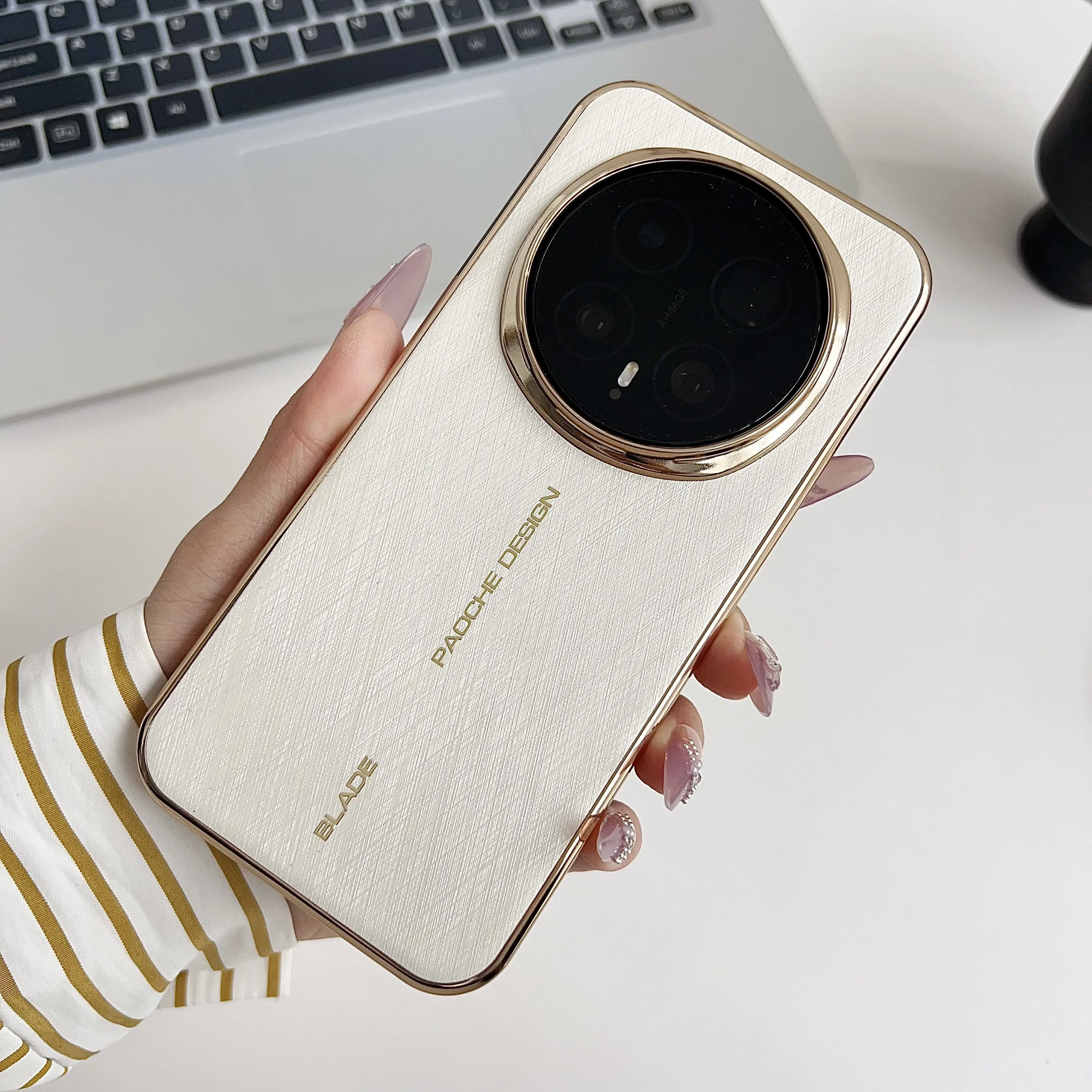 Premium Vegan Leather Silicone Phone Case with Electroplated Border and Non-Slip Bumper