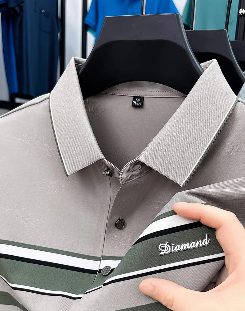 Advanced letter decal men short sleeve T-shirt light luxury brand fashion striped color blocked summer breathable new polo shirt 14 S3de8fbc4eb924b92863587d13b468c630