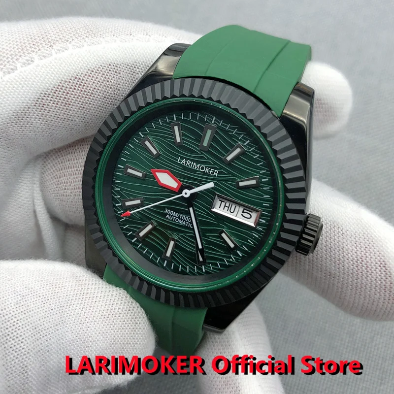 

LARIMOKER NEW 36mm/39mm Case 24Jewels NH36A Movement Self Winding Men Watch Weekday Date Sapphire Glass Rubber Bracelet