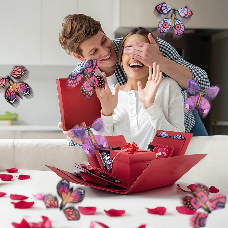 Pasdrucn Verrassingsdoos met plakband en band, 5-laagse creatieve explosiegeschenkdoos, doe-het-zelf handgemaakte verrassingsdoos voor Valentijnsdag, verjaardag, trouwdag (blauw