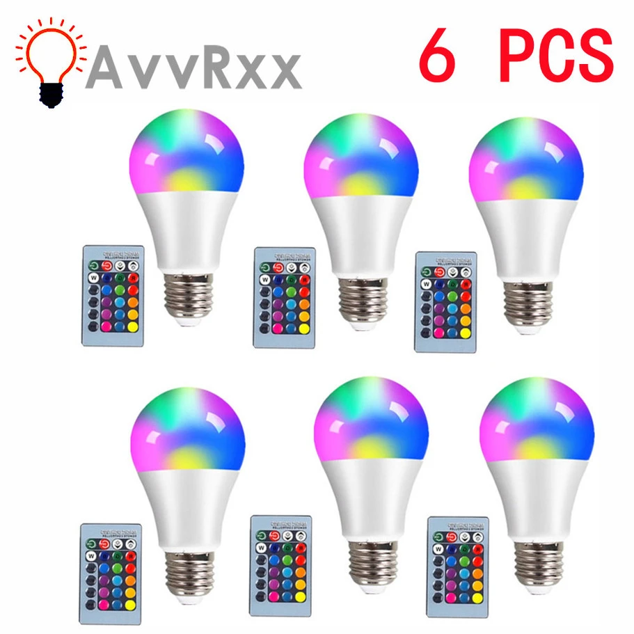 6pcs Rgb Lamp Bulb Led 4w/10w/15w Remote Control Colorful Changing Home