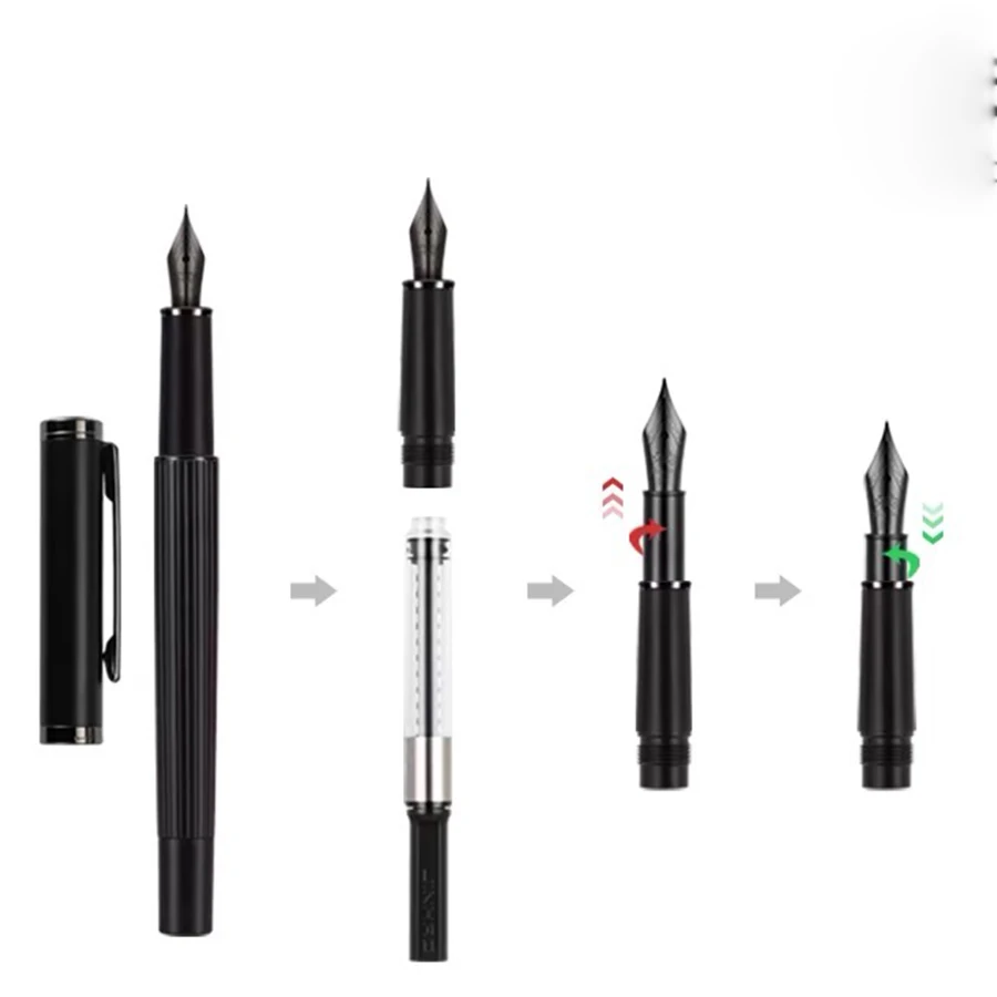 Set of 3 Jinhao 100 Fountain Pen Nibs with Black Section Feed ( F and M) Gold/Silver Trim-Compatible with Jinhao 159,750,450, 82 6