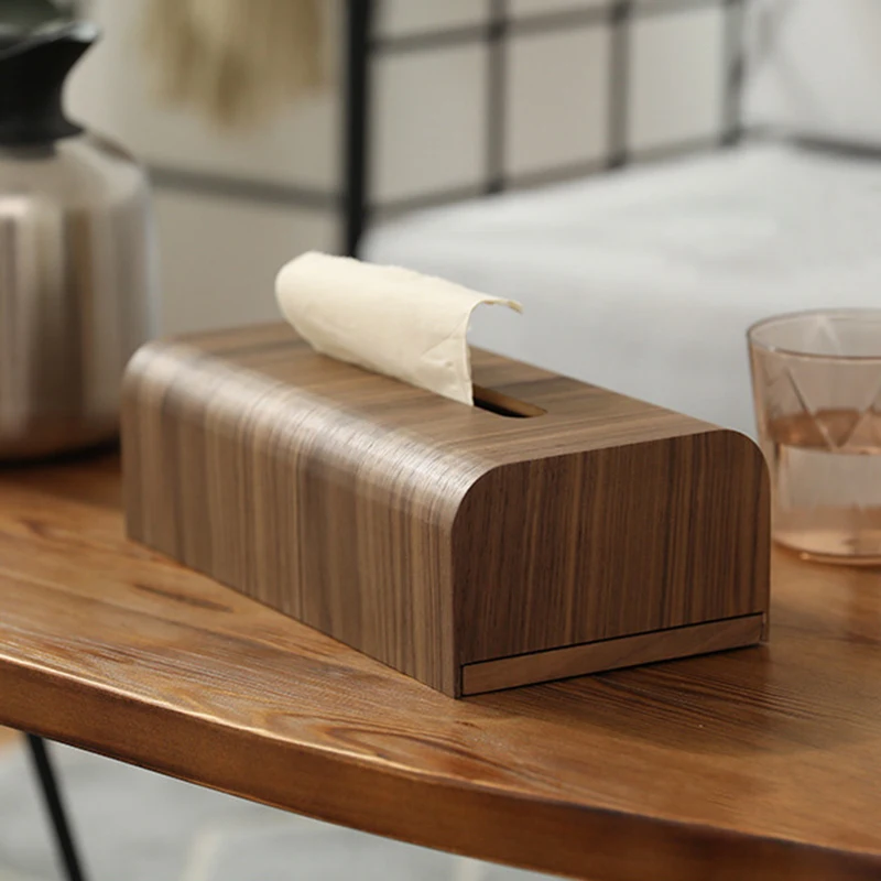 Wooden Fashion Pumping Tissue Box Kitchen Living Room Walnut Wood