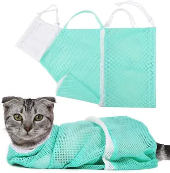 Bolsa de baño de malla para aseo de gatos, bolsas de lavado ajustables para mascotas, recorte de uñas, inyección, antiarañazos, restricción de mordedura 1
