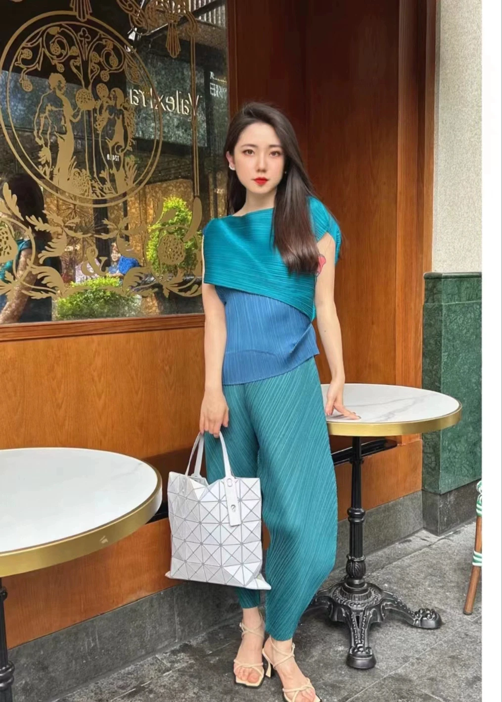 Miyake Pleated Two Piece Tops Women Pleats Please 2023 Autumn New Irregular Crane Orchid Shaped Top Solid Color Casual T-shirt 5