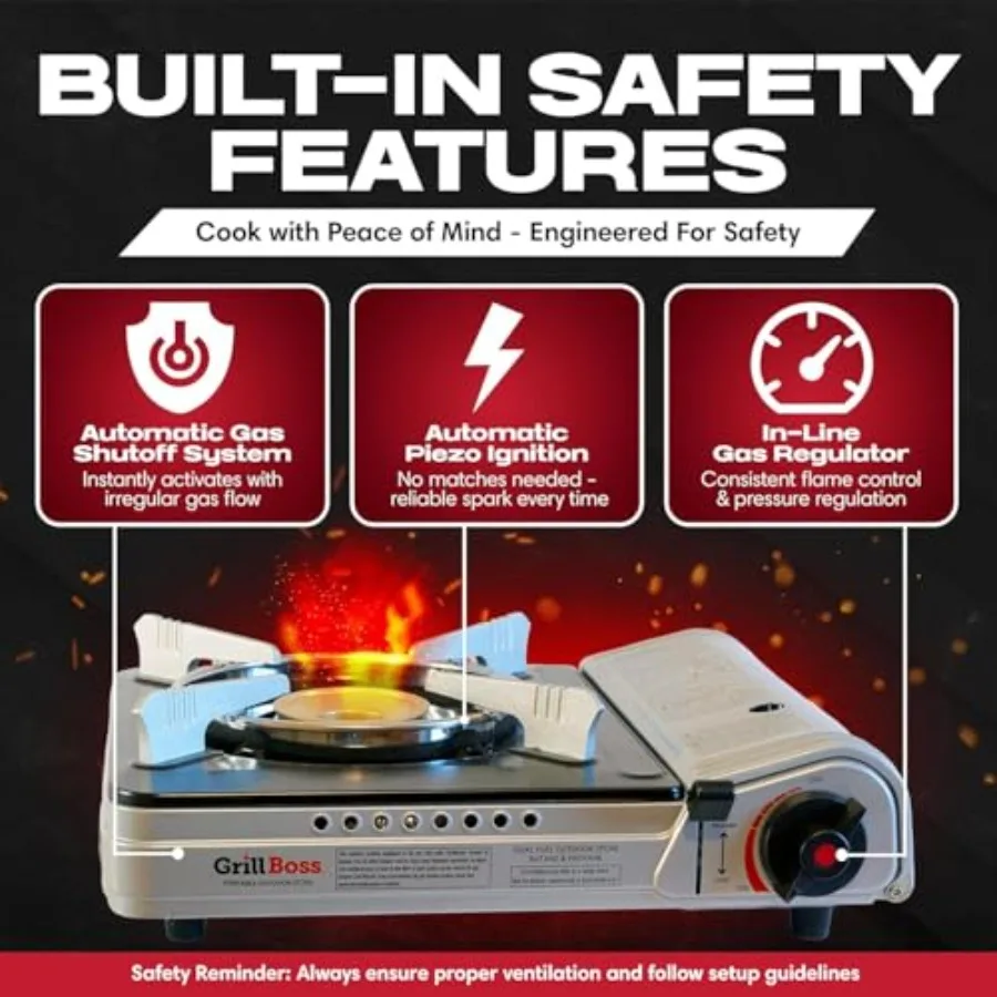 Grill Boss Dual Fuel Camp Stove-12000 BTU Portable Stove for Camping Emergency Survival Outdoor BBQ Hiking and Backpacking wi