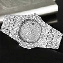 

Hiphop Cool Hip Hop Diamond Watch Rap Men'S Quartz Strap Calendar Sky Star Steel Band Diamond Jewelry Watch