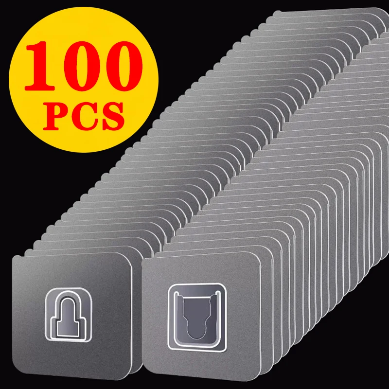 Self Adhesive Hook 1-50Pairs Double-Sided Strong Sticky Transparent Traceless Kitchen Bedroom Wall Hook Storage Holders