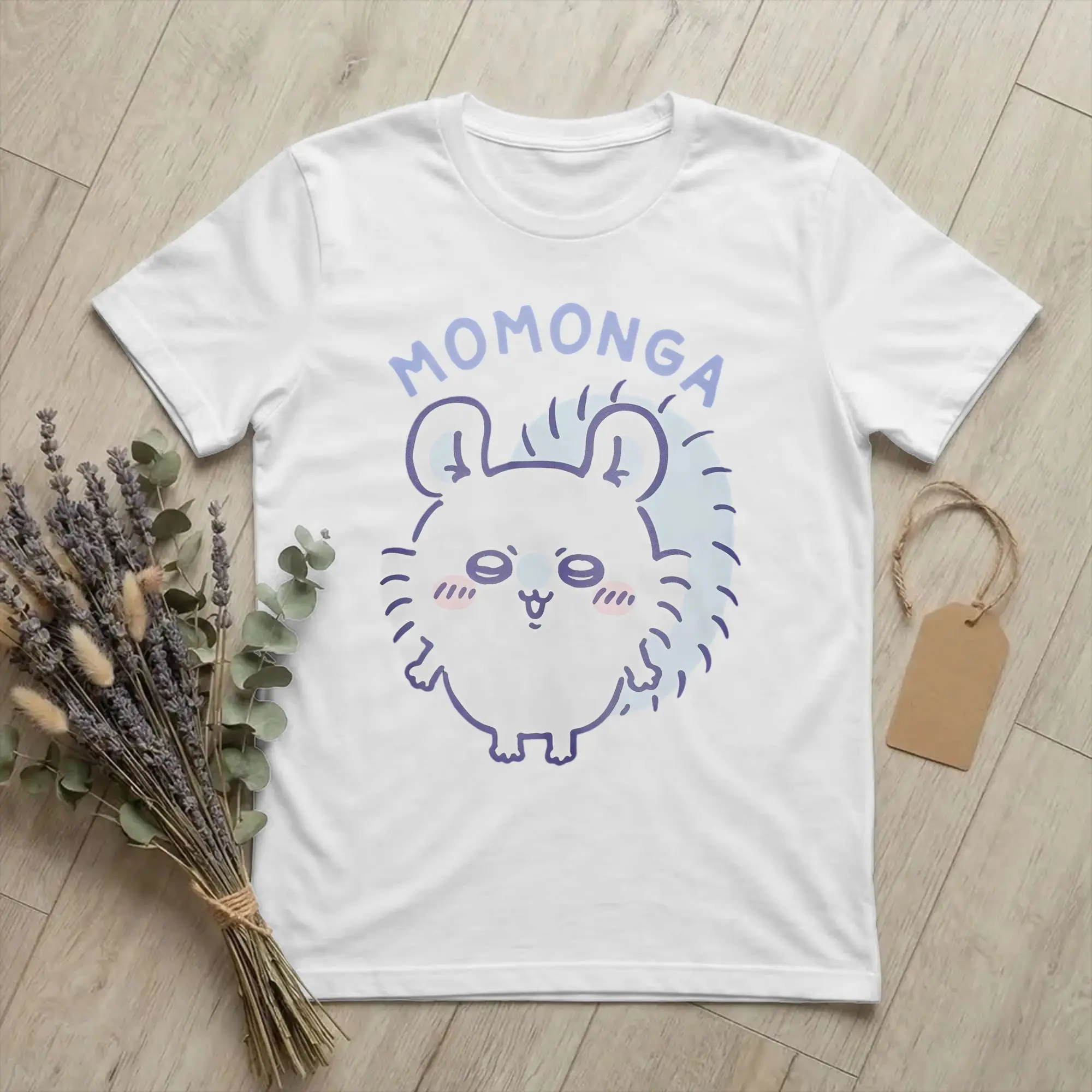Chiikawas Weißes Momonga-T-Shirt für Herren und Damen, Baumwolle, Vintage-T-Shirts, Rundhals-T-Shirt, kurzärmelig, Geschenkidee