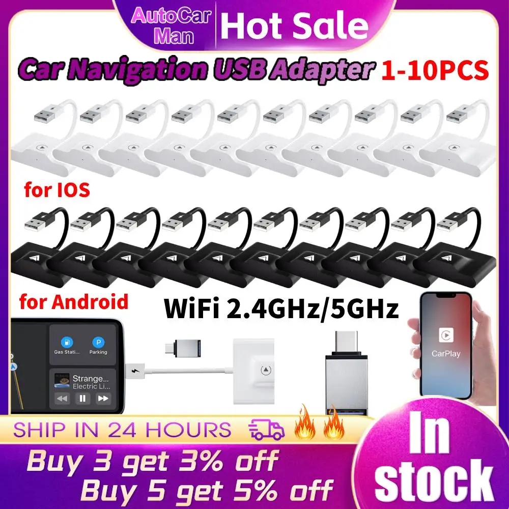 1 10Pcs Draadloze Carplay Usb Adapter Voor Ios Voor Android Carplay