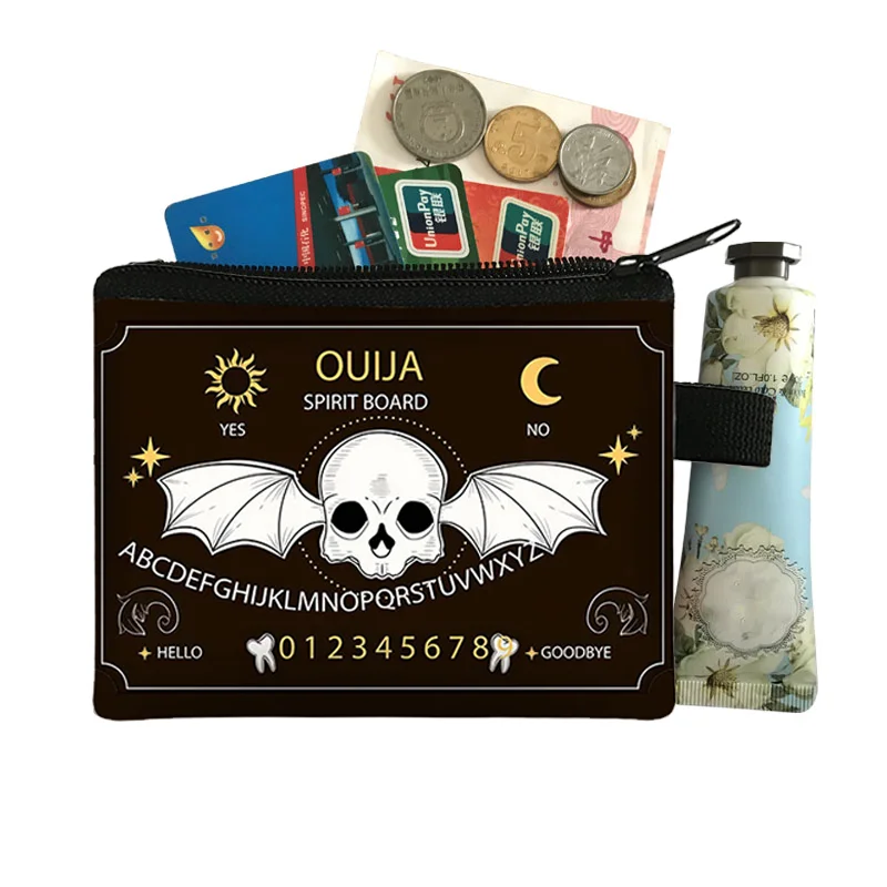 Skull Ghost Bat Pumpkin Ouija Board Printing Coin Purse Women Wallets Mini Money Coin Bag ID Credit Card Key Bags Halloween Gift