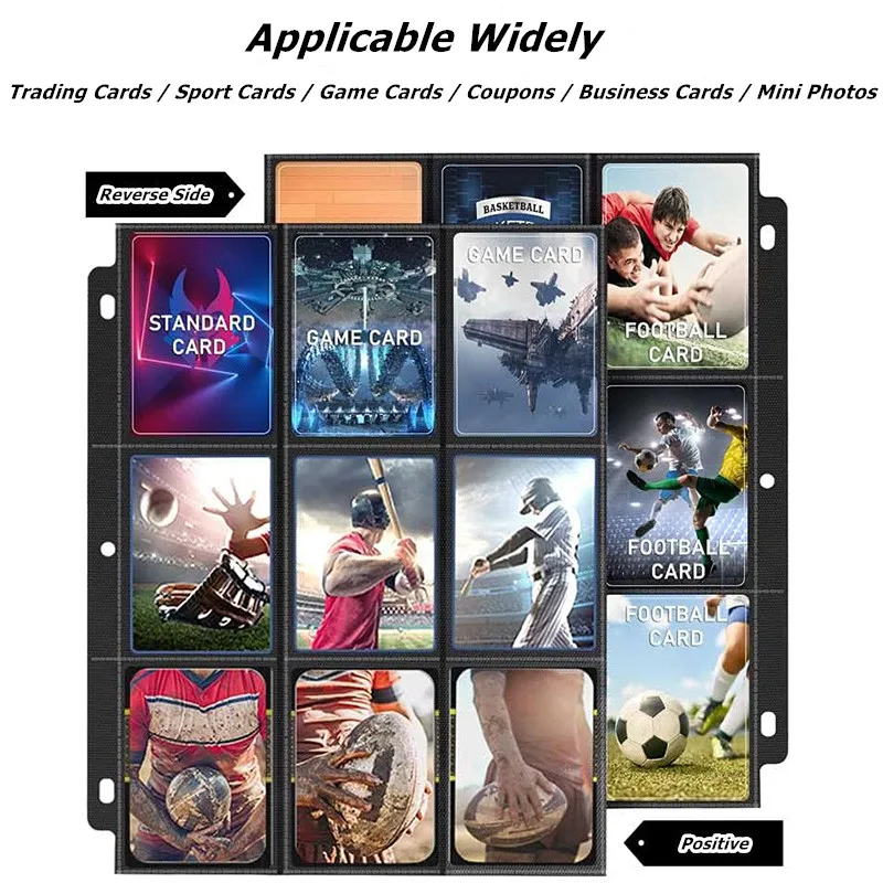 Board Game Card Pages Baseball Card Trading Sleeves Binder Fit for 3 Ring Holder Protector 10 Sheets Pack 18 Pockets