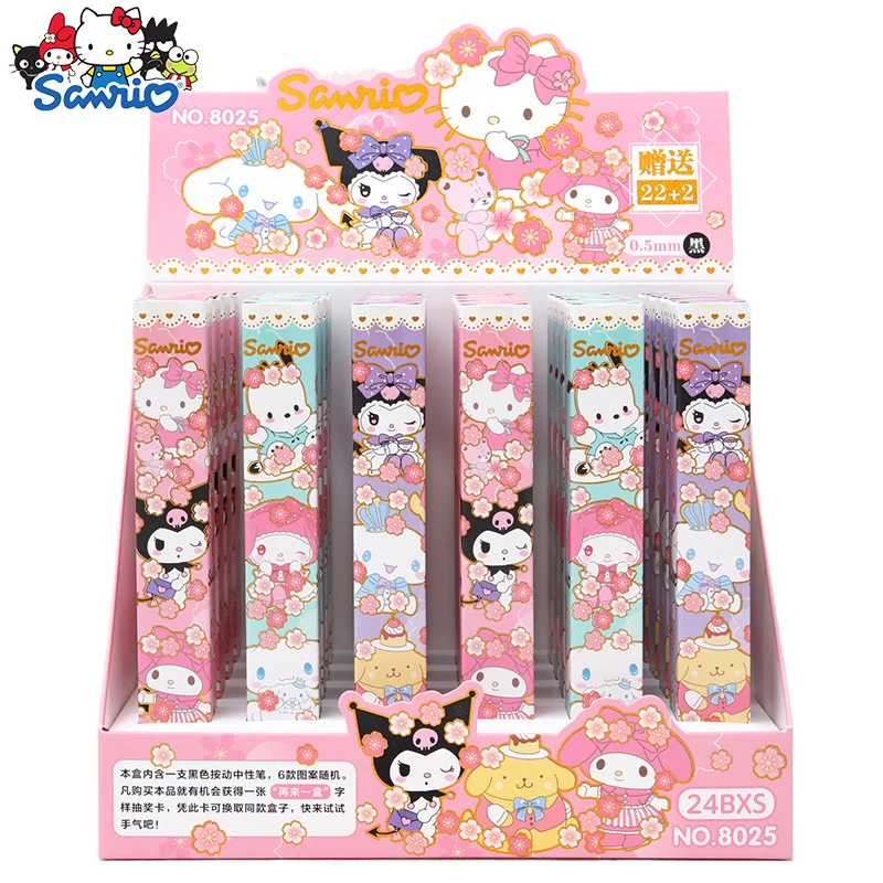 

24 шт./коробка, гелевые ручки Hello Kitty Kuromi Cinnamoroll