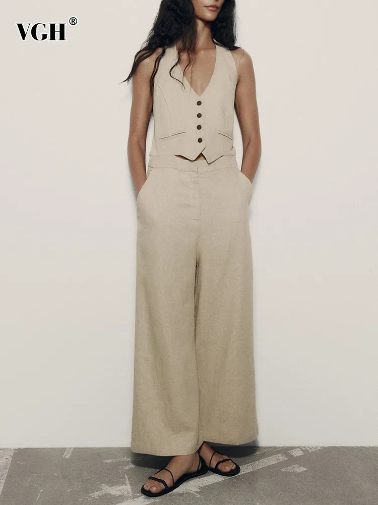 

VGH Solid Backless Jumpsuits For Women Halter Sleeveless High Waist Slim Spliced Buttons Casual Jumpsuit Female Fashion clothes