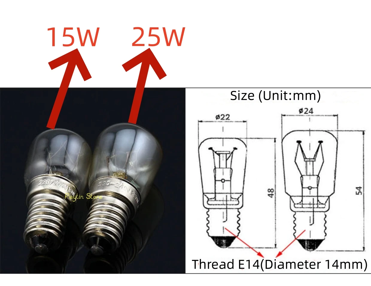 2Pcs E14 T22 T25 15W 25W Heat Resistant Bulb 300C Toaster Steamer Oven 110V 220V