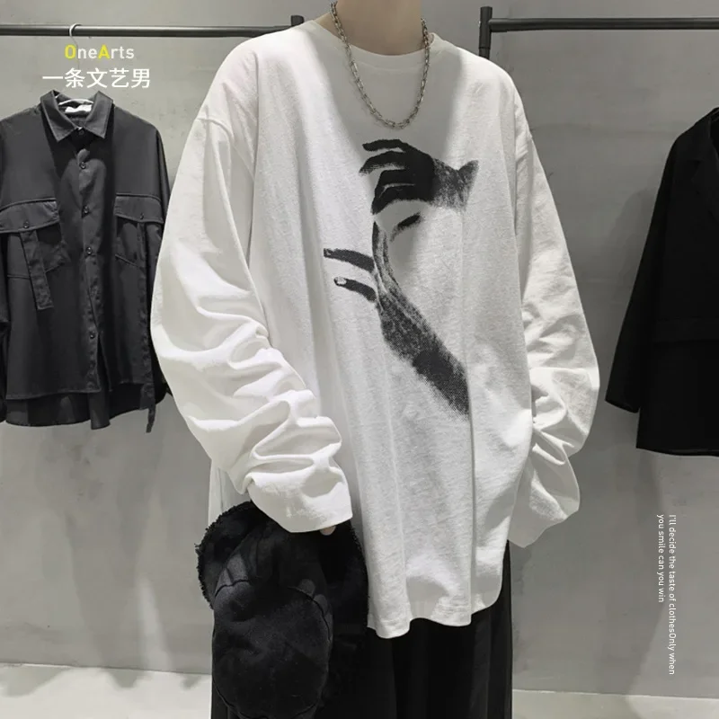 Trendy Long Sleeve Men's T-shirt Loose Fit Autumn Base Layer Top Couple Matching Clothes 2023 New Ins Trendy Brand Clothing Men - Image 4