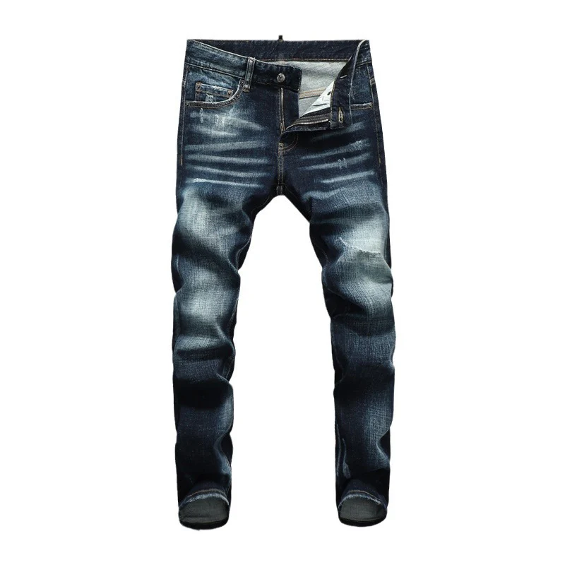 Newly Designer Fashion Men Jeans High Quality Retro Blue Stretch Slim Fit Ripped Jeans Men Brand Vintage Denim Pants Hombre