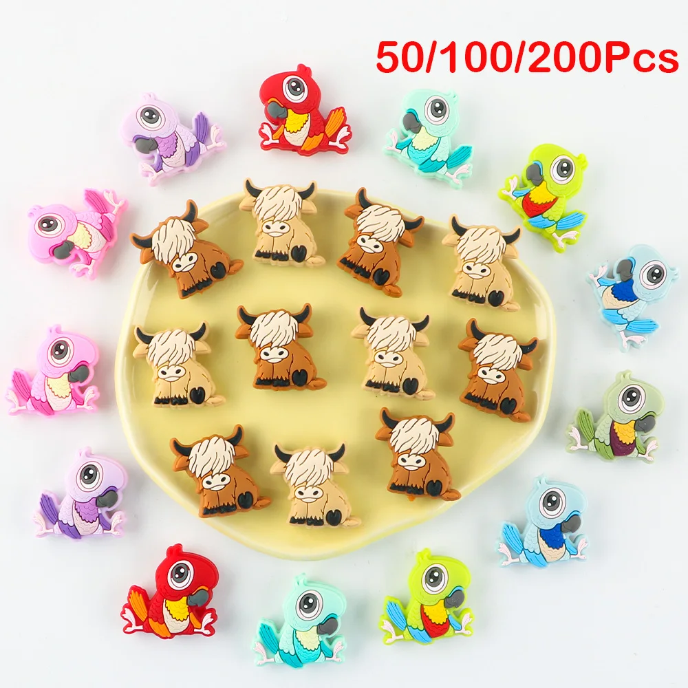 

Kovict 50/100/200Pcs Cartoon Silicone Beads Parrot Cool Cattle Beads Baby Food Grade Nursing Chewing DIY Pacifier Accessories