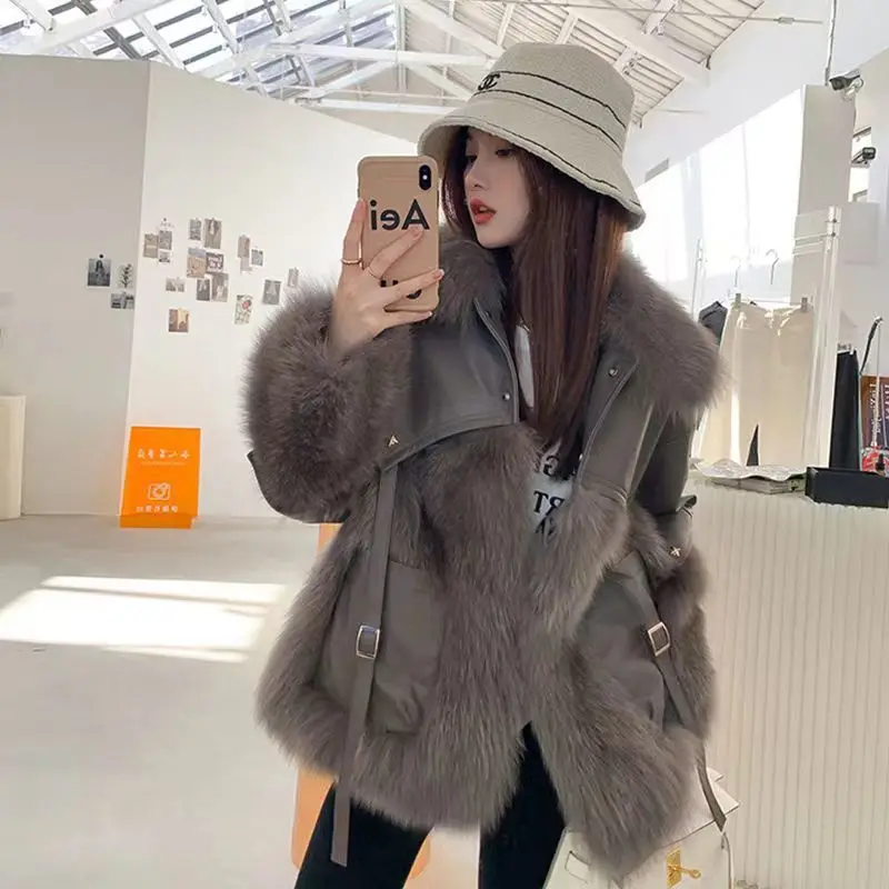 2022 Autumn And Winter New Temperament Net Red Imitation Fur Coat Women's Fashion Thickening Motorcycle Plush Jacket Trend