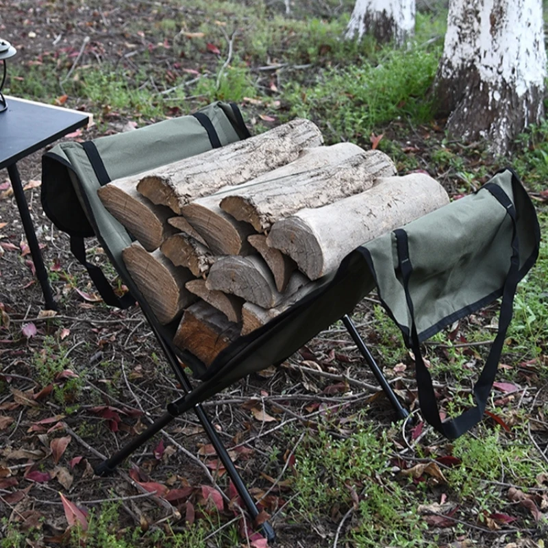 Outdoor Aluminum Alloy Firewood Rack Portable Folding Firewood Storage Bonfire Burning Rack Camping Oxford Cloth Storage Bag