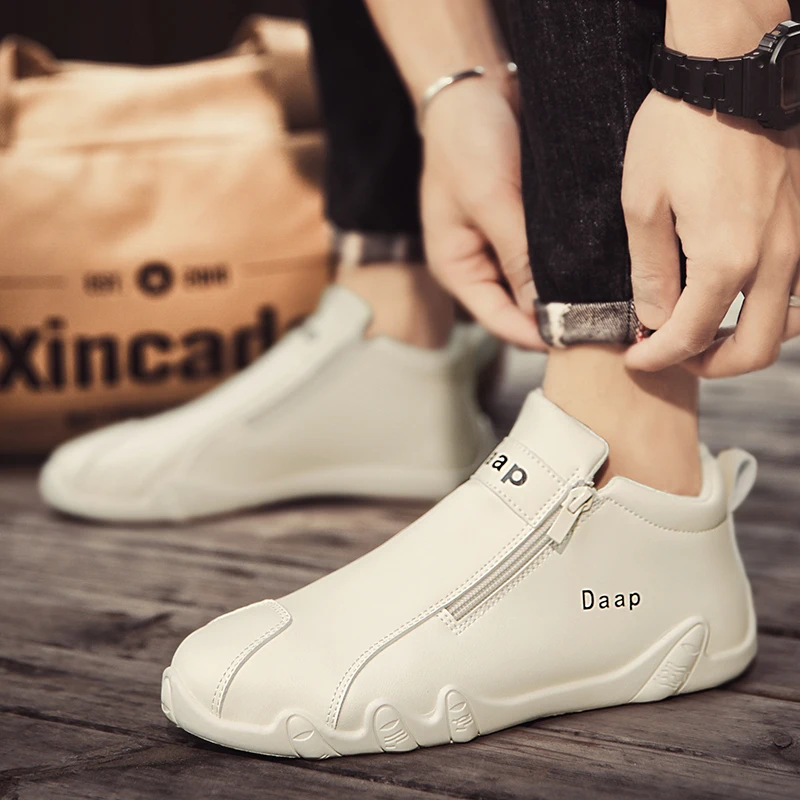Men Casual Sports Leather Shoes Brand Warm Non Slip Waterproof Tie Up Winter Motorcycle_voghion.com