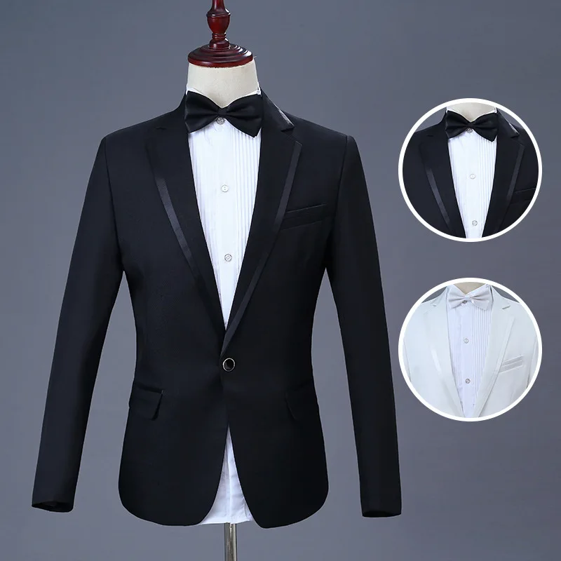 

[Jacket+Pants] Black and White Men's Groom Best Man Suit Ball Christmas Halloween Party Wedding Singer Host Performance Dress