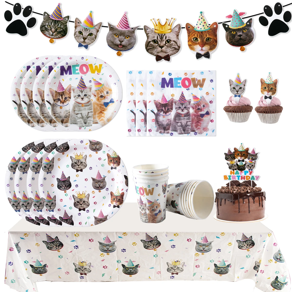 Decorazione Torta Gatto 24 Pezzi Cake Topper Gatto Topper Gatto per Torta per Decorazione di Compleanno, Tema Festa, Baby Shower (A