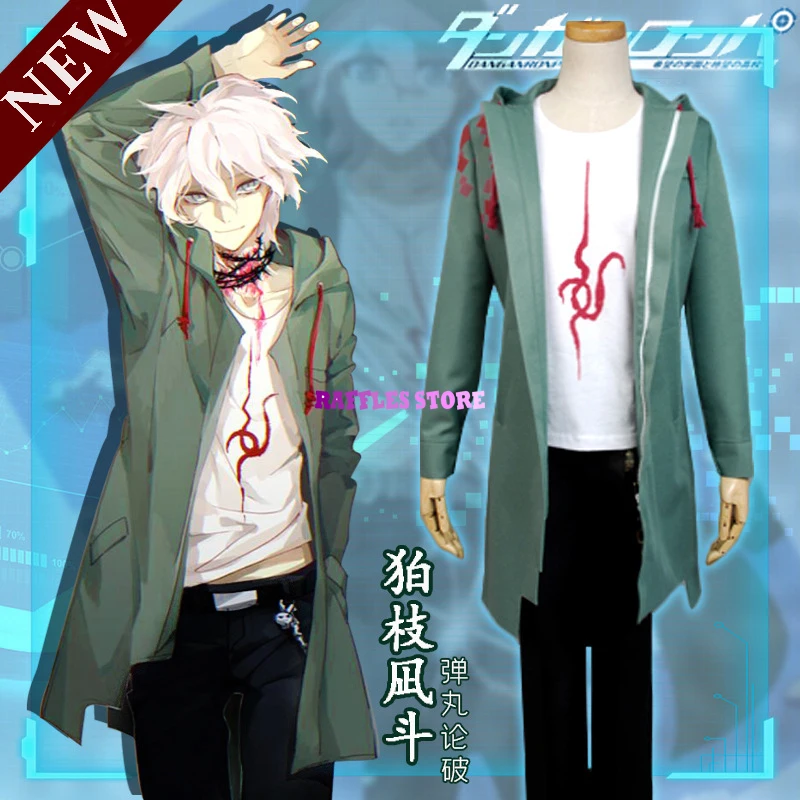 

Dangan Ronpa 2 Danganronpa Cosplay Costume Nagito Komaeda Jacket Coat Hoodie Anime Wig Shirt Halloween for Women Men Dress up