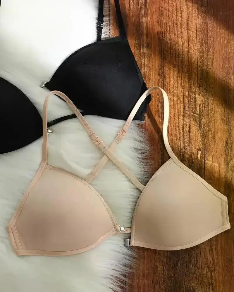 Description Picture 4 of itemSexy Thin Seamless Bras Women Triangle Cup Underwear Female Beauty Back Front Buckle Bra Cross Straps Tops Lingerie New